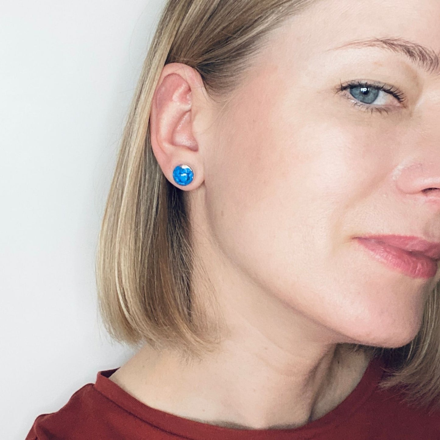 Stud Earrings With Blue Stones