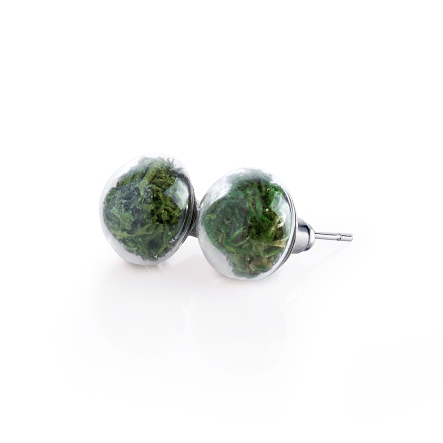 Stud Earrings With Natural Green Moss