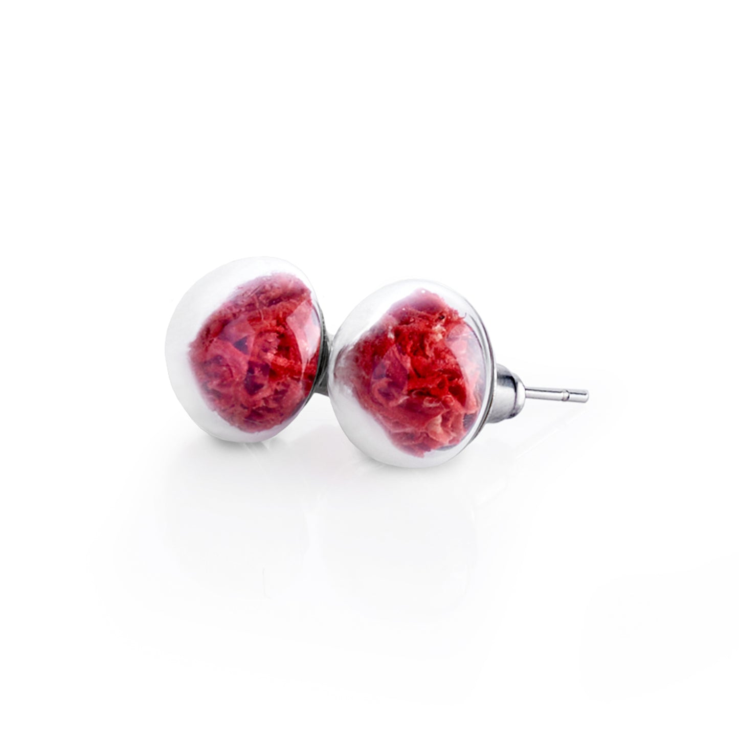 Stud Earrings With Natural Red Moss