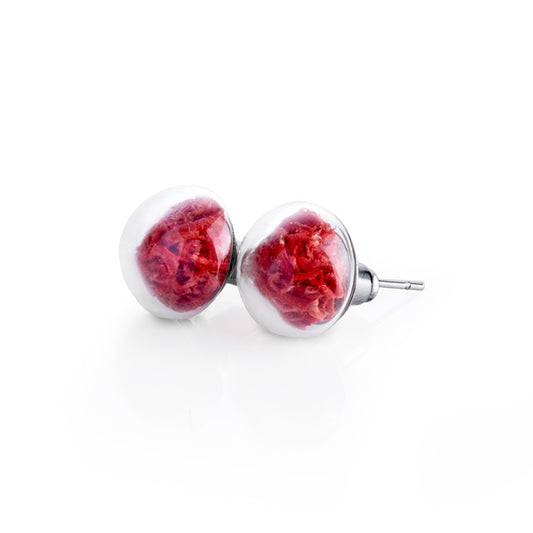 Stud Earrings With Natural Red Moss