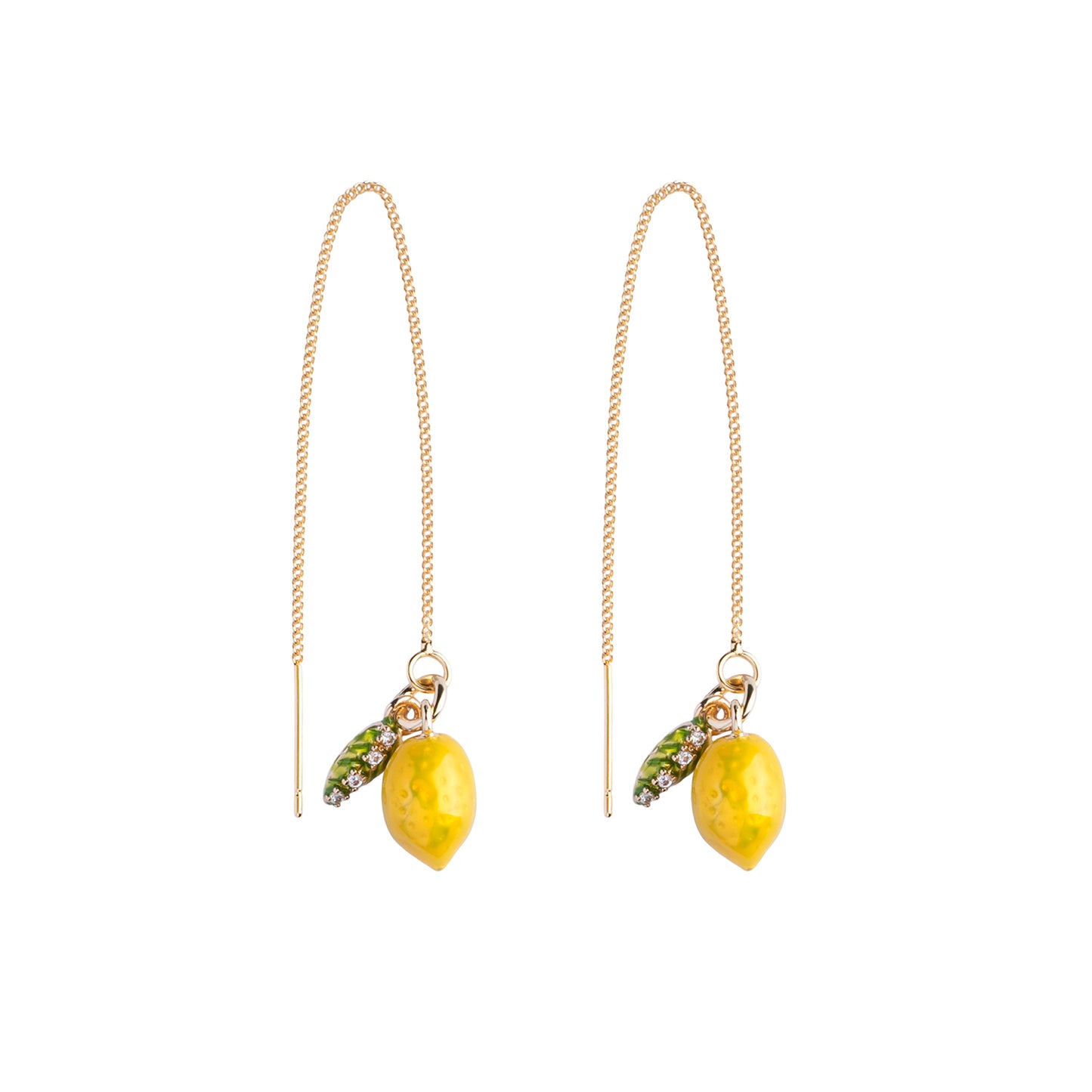 Perveriami auskarai su grandinėle ir citrinomis