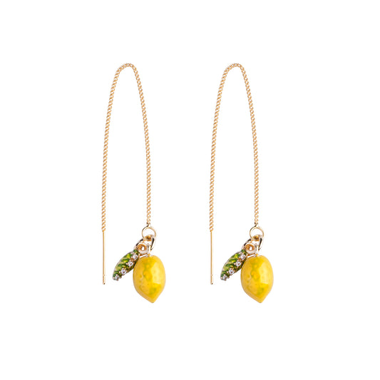 Delicate Pull-Through Dangling Earrings With Lemon