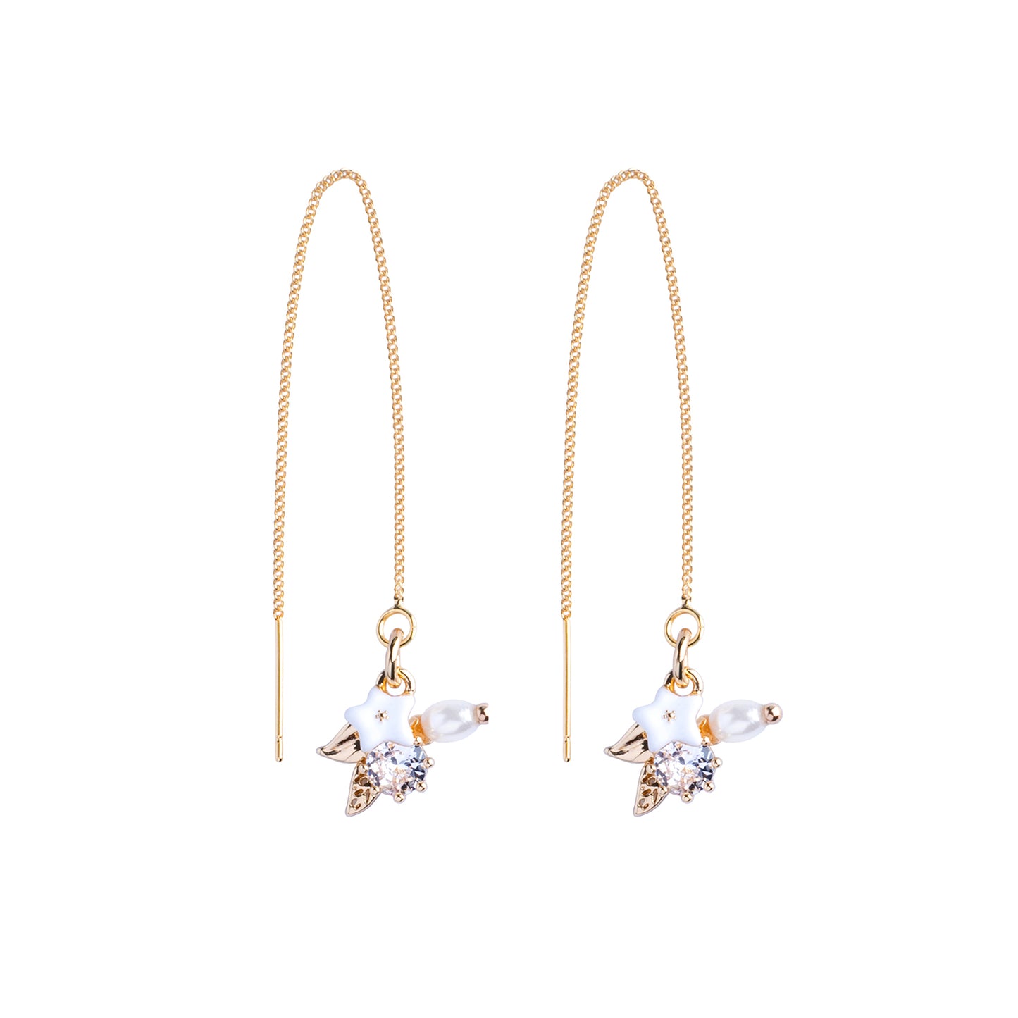 Treaders Earrings With Delicate White Flower And Pearls