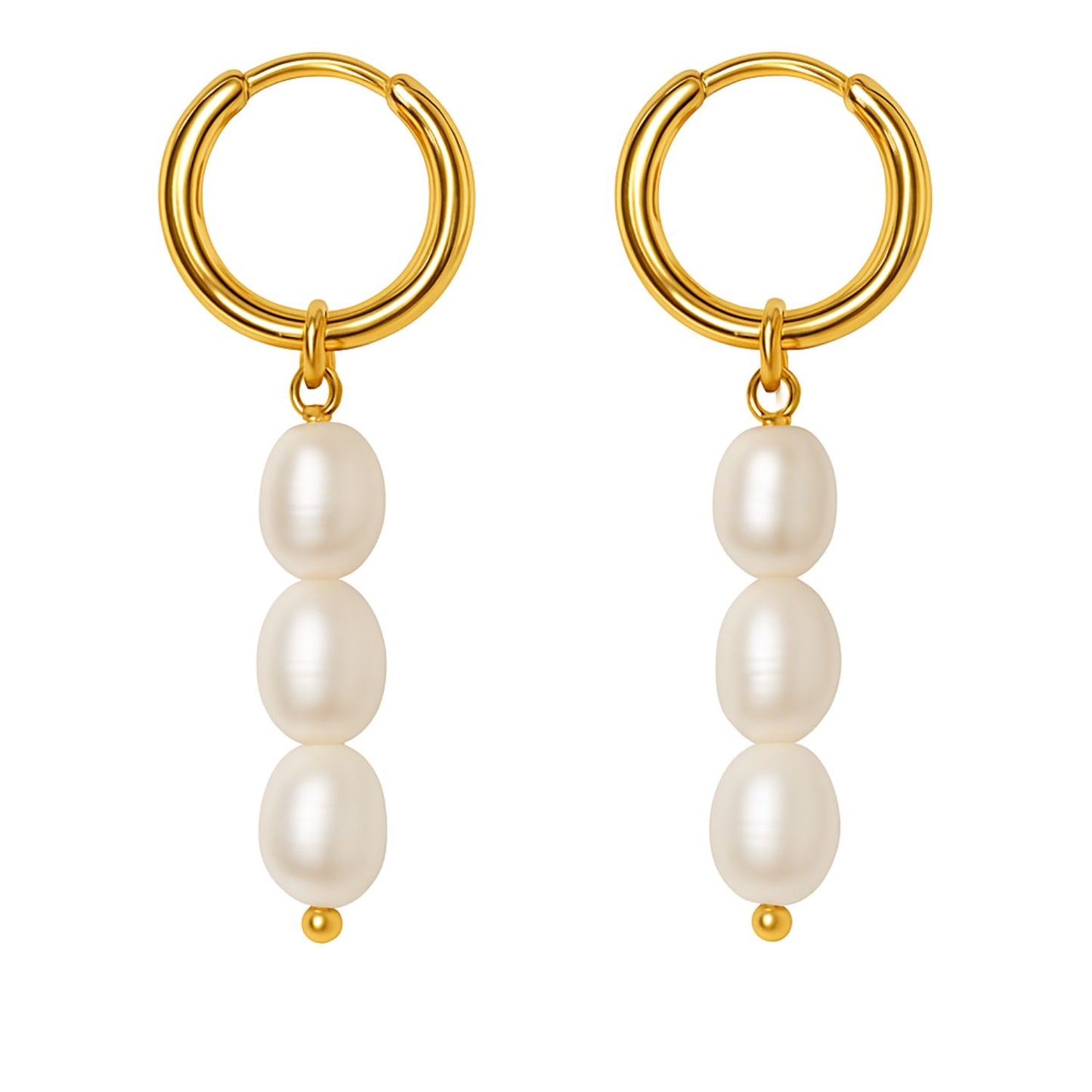 Natural freshwater gold plated pearls earrings with 3 pearls