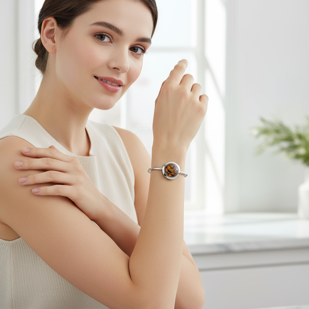 Tiger’s Eye Cuff Bracelet – Handmade Stainless Steel Jewelry for Confidence and Strength
