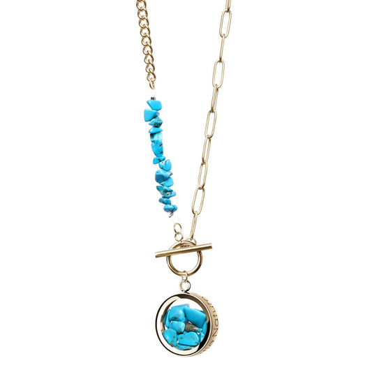 Toggle Clasp Turquoise Gold Plated Necklace With Beaded Chain And Charm