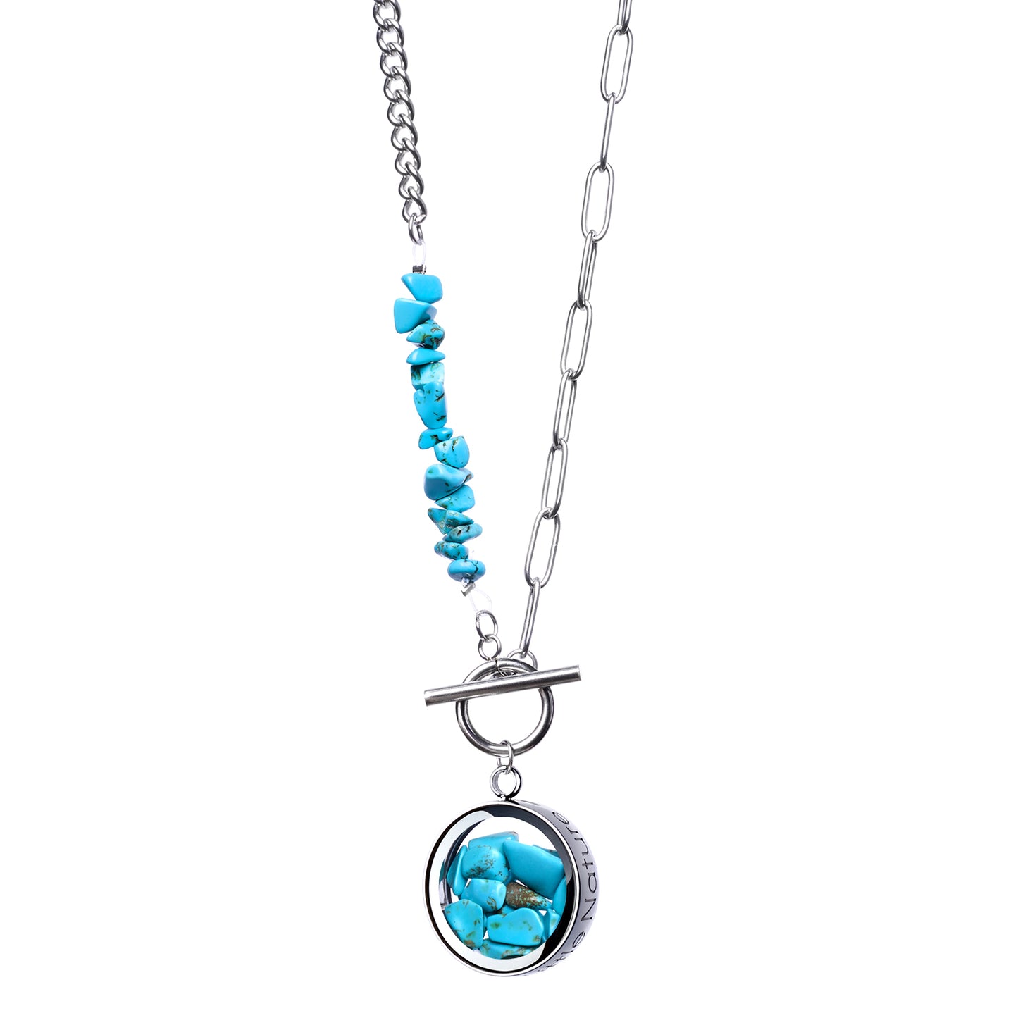 Toggle Clasp Turquoise Necklace With Beaded Chain And Charm