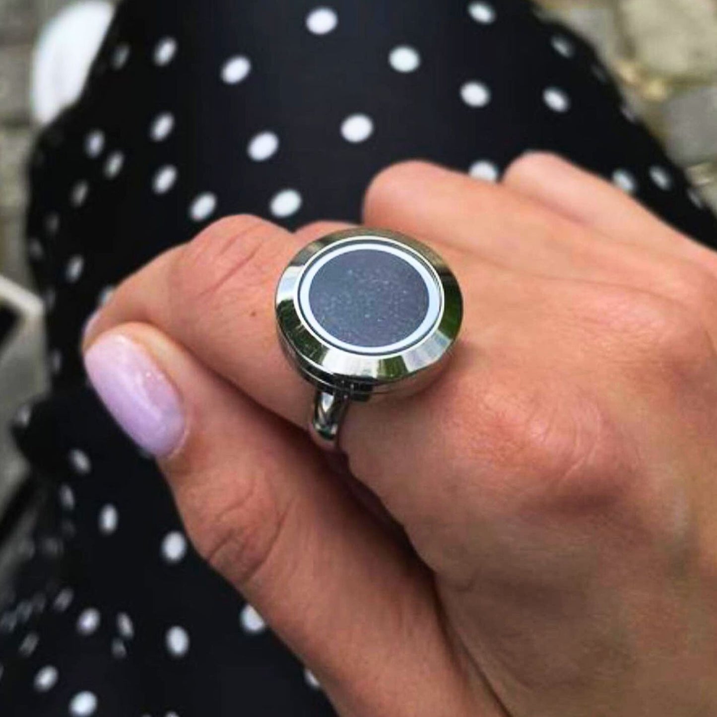 Handmade statement ring with real volcanic on finger