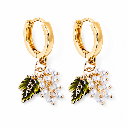 Pearl Grape Hoop Earrings – 14K Gold Plated Vineyard Earrings