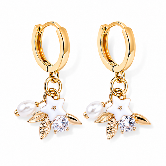 Star Flower Hoop Earrings – 14K Gold Plated Pearl & Crystal Earrings